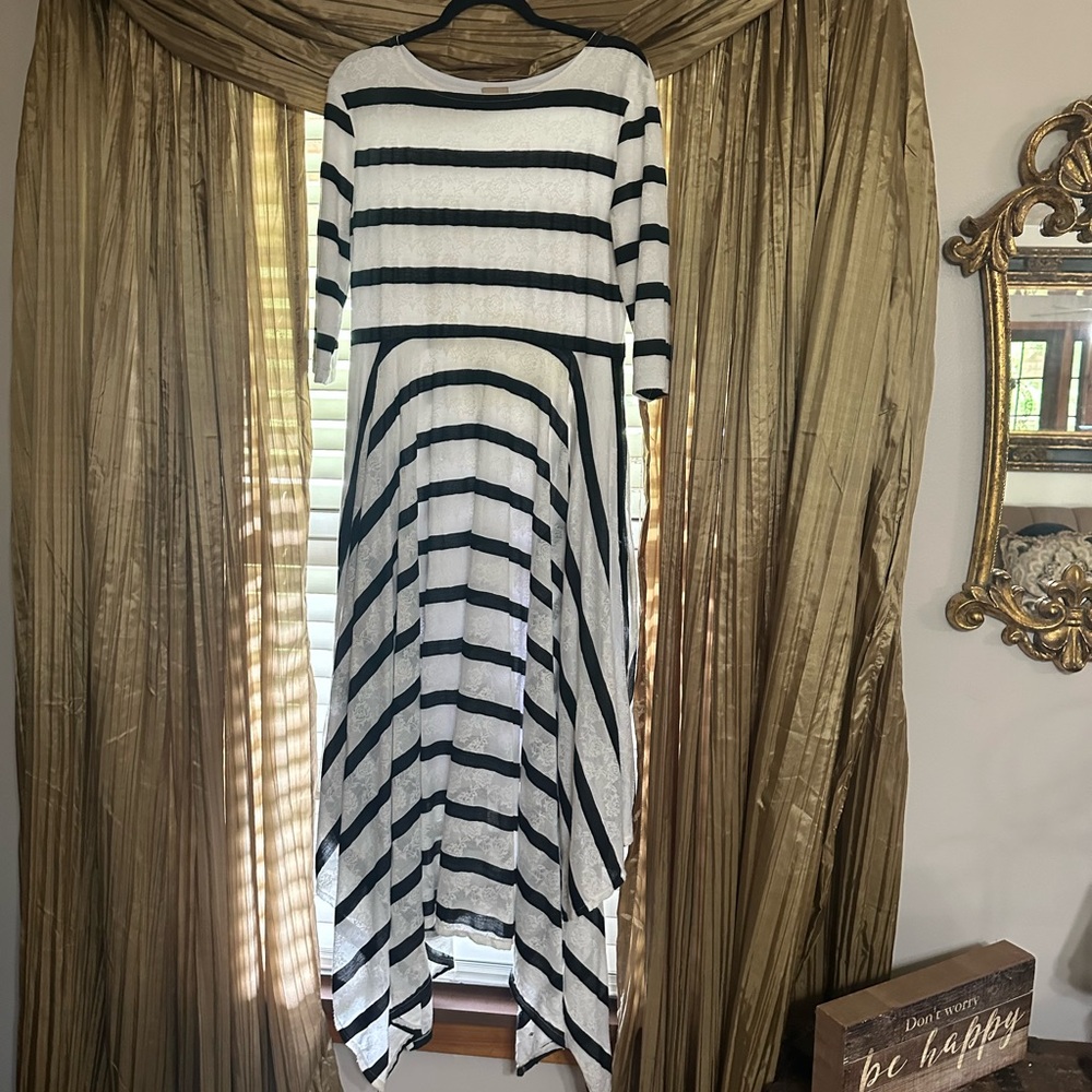 Black and White Striped Asymmetrical  Hem Women's Dress
